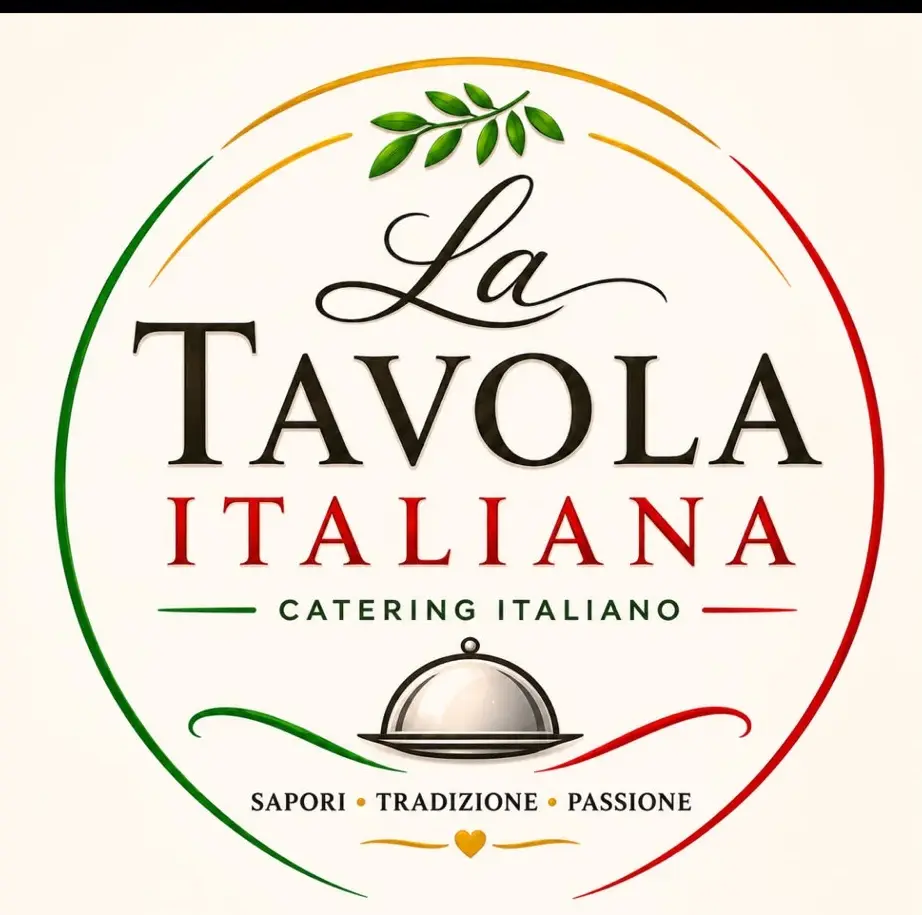 Logo von La Tavola Italiana: Cloche mit Olivenzweig, Sapori Tradizione Passione